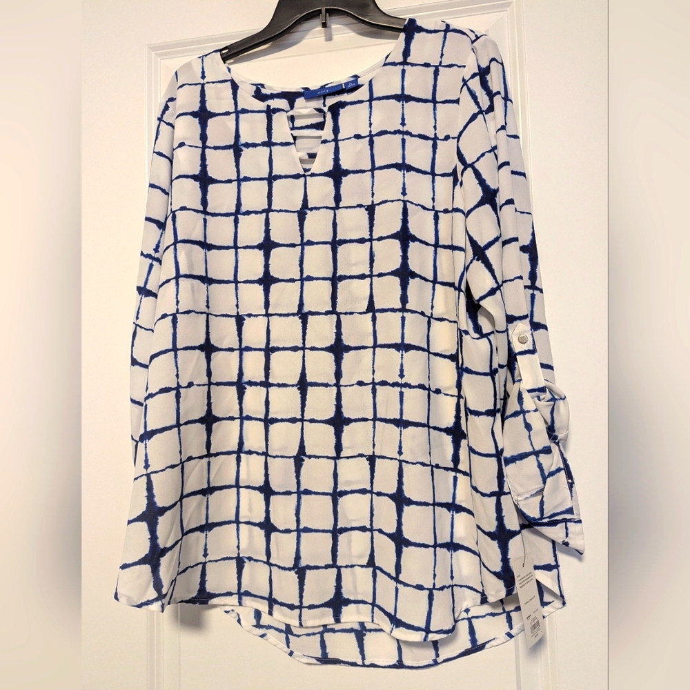 NWT-Apt. 9 Navy and White Grid Blouse